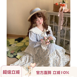 Labeau 设计感拼接碎花半身裙甜心少女高腰蕾丝花边公主裙 春蕾