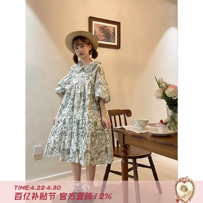 小画家-复古可爱碎花连衣裙