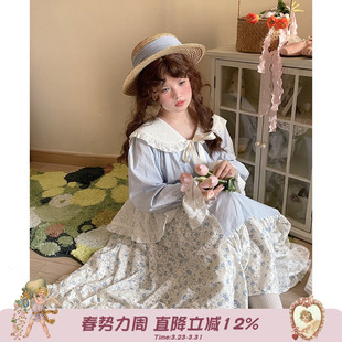 Labeau 设计感拼接碎花半身裙甜心少女高腰蕾丝花边公主裙 春蕾