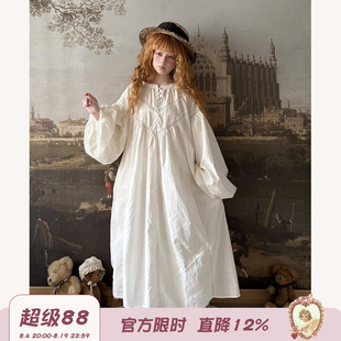 Labeau-春雨-复古甜美v字镂空提花泡泡裙春季宽松廓形长袖连衣裙