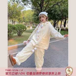 女冬蕾丝花边宽松显瘦可爱灯笼裤 Labeau 甜美日系休闲夹棉阔腿裤