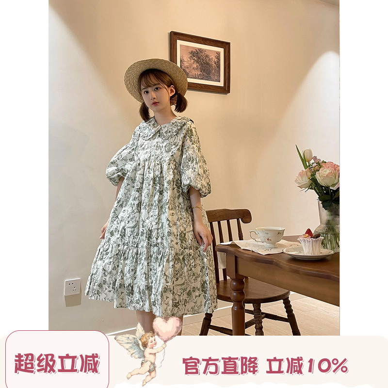 小画家-复古可爱碎花连衣裙