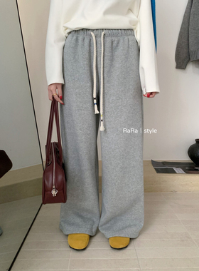 【RaRa家】纯色系带加绒直筒裤2025秋冬新款韩版显瘦休闲长裤束脚
