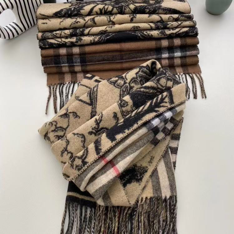 加厚战马格子双面羊绒羊毛围巾女秋冬季新款流苏保暖外搭披肩围脖