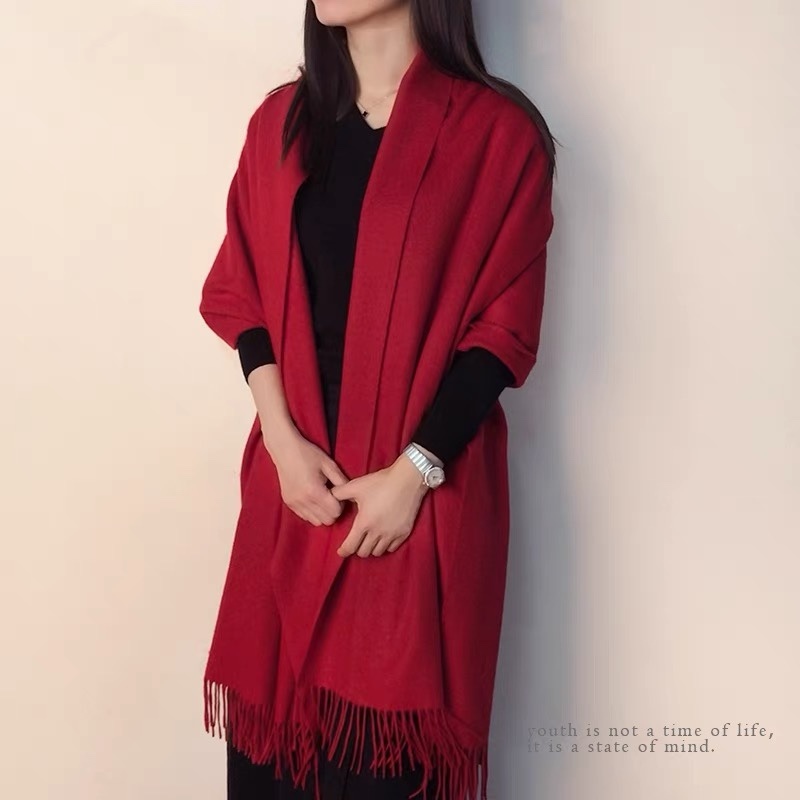 重磅100山羊绒！大红色女冬季纯山羊绒大披肩女本命年过年礼盒装