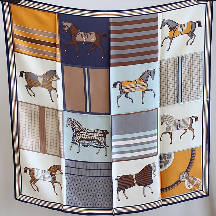 骏马披挂真丝大方巾90时尚丝巾女秋冬披肩100桑蚕丝围巾