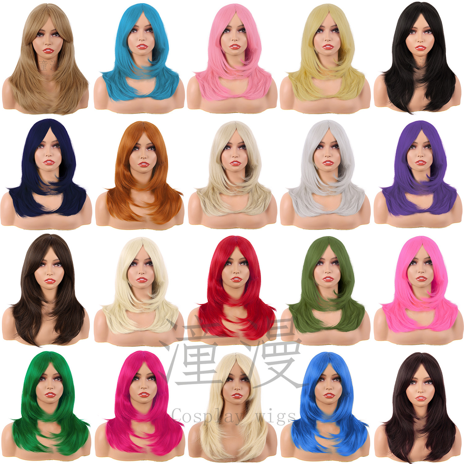 50CM多色集合微卷中长款cos假发