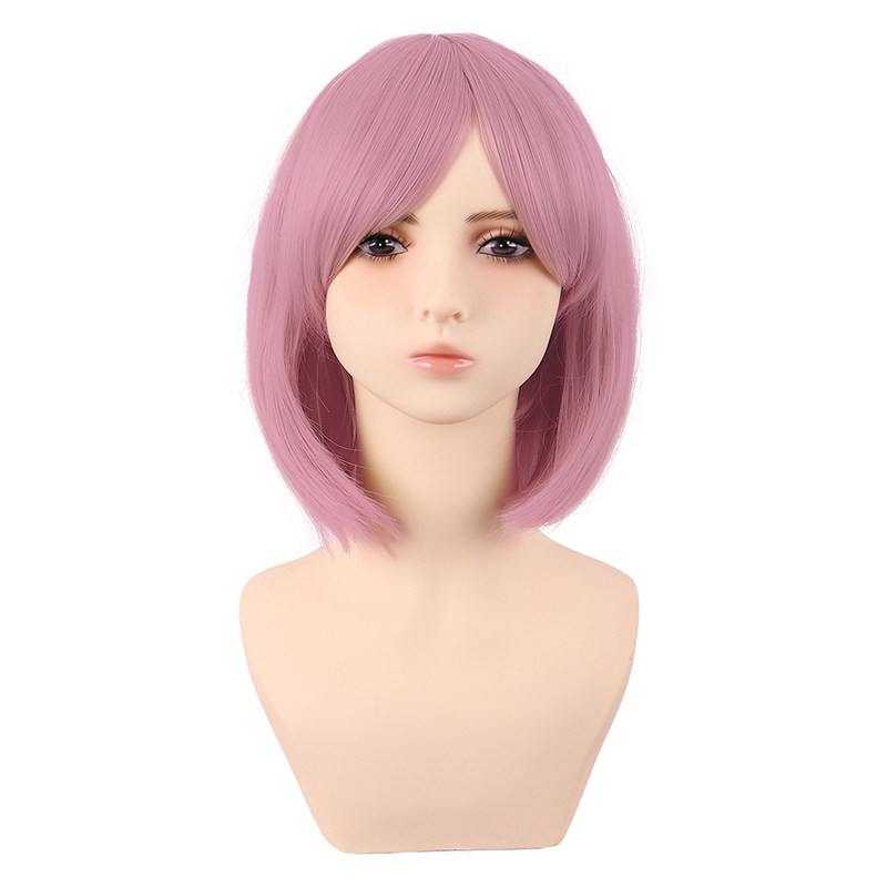 潼漫高温丝藕粉色短直发cos假发