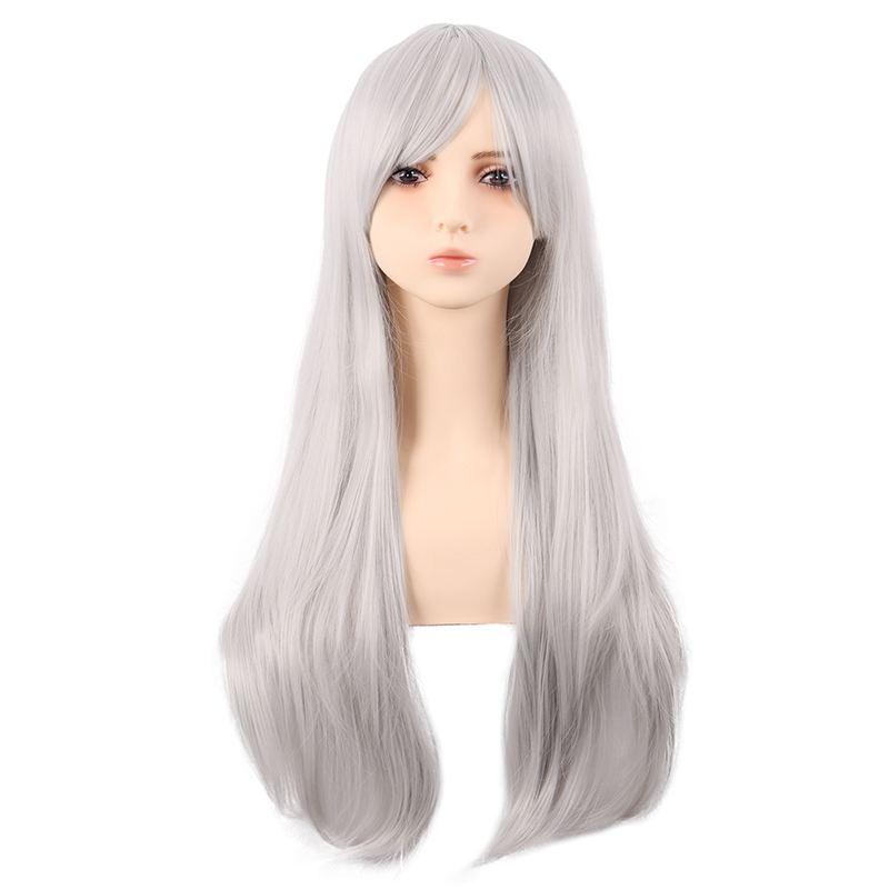 潼漫高温丝斜刘海银灰色cos假发