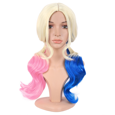淘气家 哈莉·奎茵 自杀小队小丑女cos假毛 蓝粉色 双低马尾假发