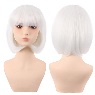 潼漫 cos假发女短发可爱bobo头乳白色纯白色万用动漫齐刘海全头套