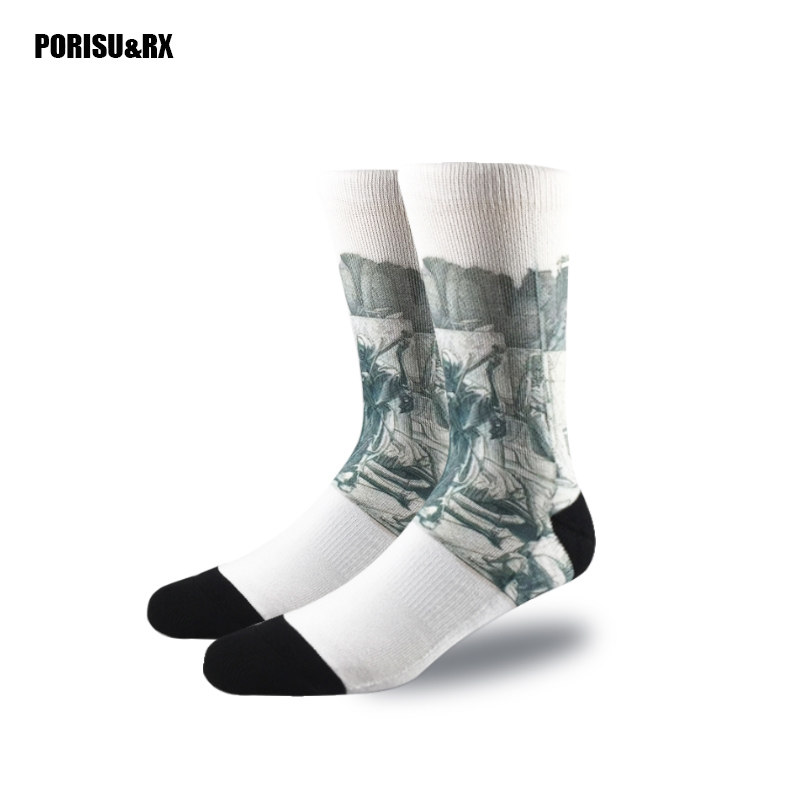 个性潮流毛巾底加厚吸汗透气速干印花袜时尚街头涂鸦艺术家袜子男