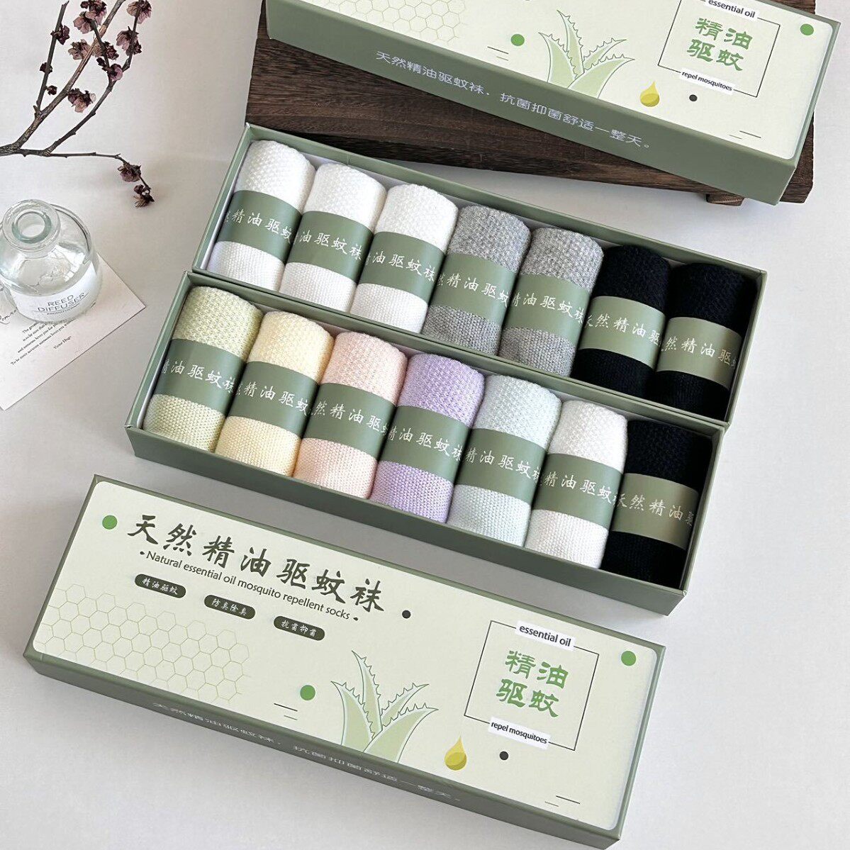 天然香薰防臭驱蚊袜子中筒女袜精运动袜