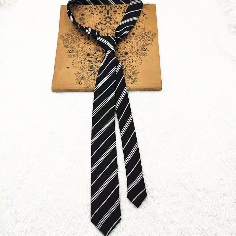 JK领带女士学生黑白条纹韩版日系学生懒人免打结男士手打款风院风