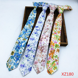 韩版休闲纯棉麻碎花领带男士新款欧美婚礼高级新郎手打领带