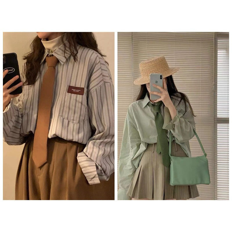 棕色复古领带女果绿撞色咖啡手打休闲衬衫糖果色羊羔毛百搭领带潮