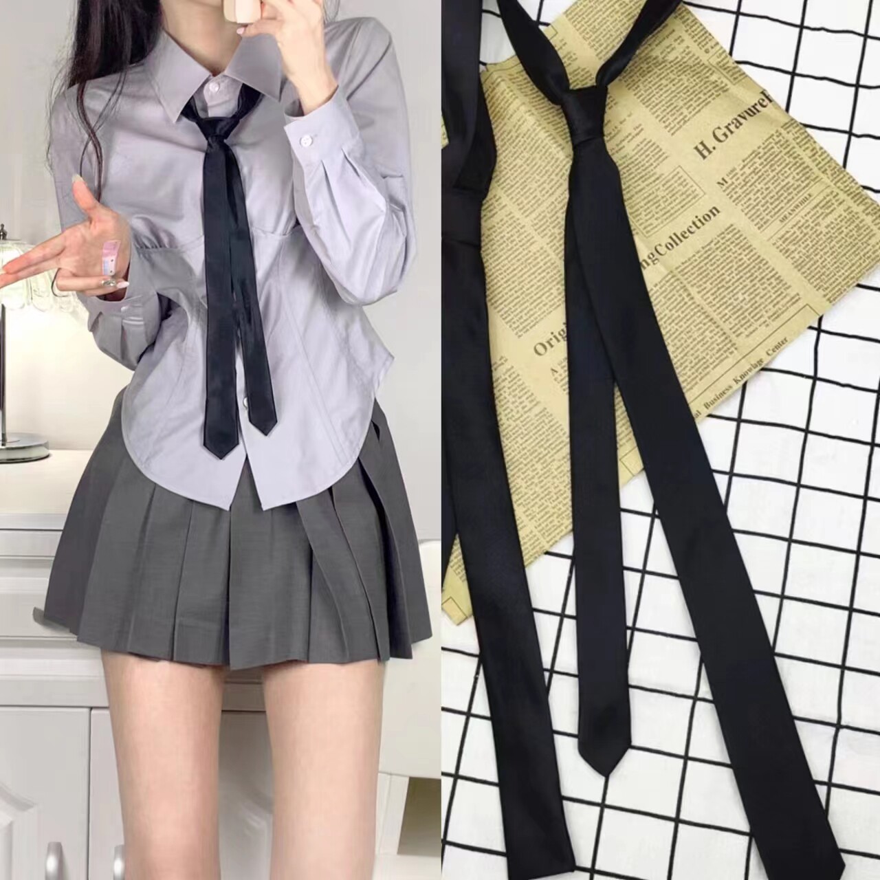 日系学院风jk领带基础款配衬衫百搭纯黑色领带女暗纹手打款领带男