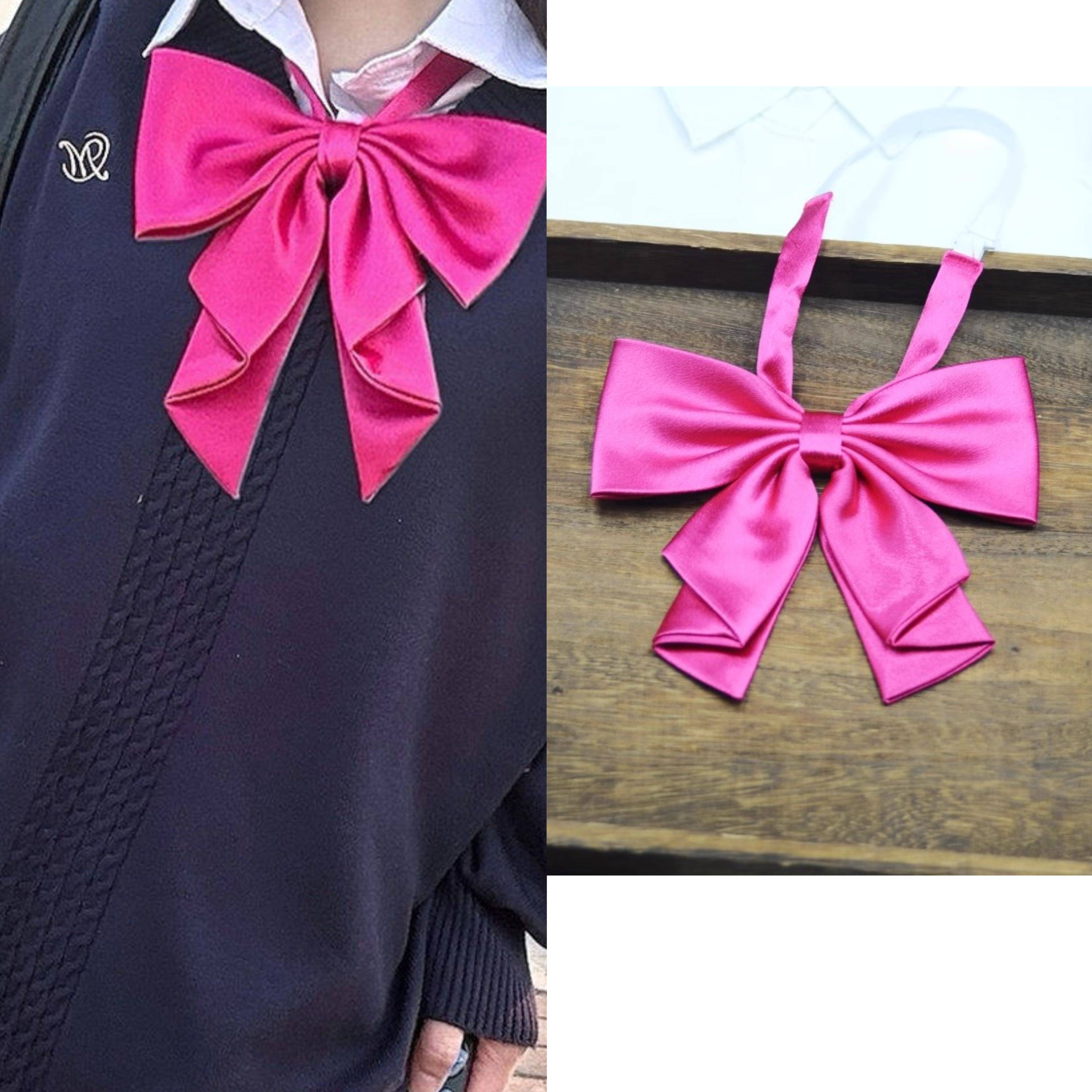 良呔领带 玫红超大蝴蝶结纯色领结学生jk制服衬衫动漫感搭配小物