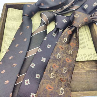 格雷系领带男高級感7cm手打领带男领带男高级感拉链咖啡色领带