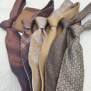 领带男复古咖色棕红英伦8CM正装职业商务手打蓝条纹暗金花纹潮流