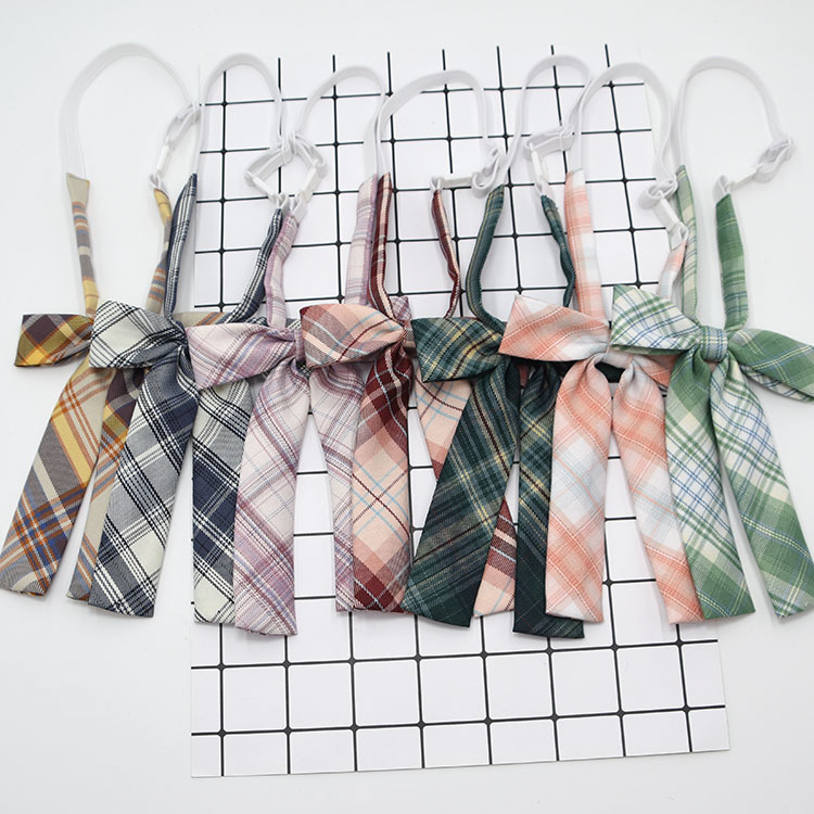 JK领花领结制服校服格子长柄领花女生水手服蝴蝶结格裙配饰领结
