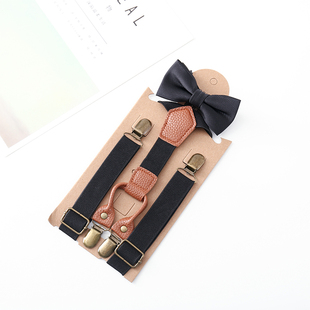 带纯色领结套装 儿童背带夹复古风宝宝裤 子男童大童背带4夹吊裤