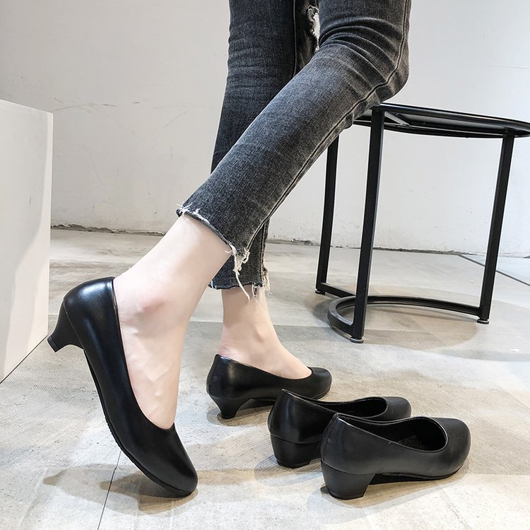低跟皮鞋女黑色四季厘米上班职业