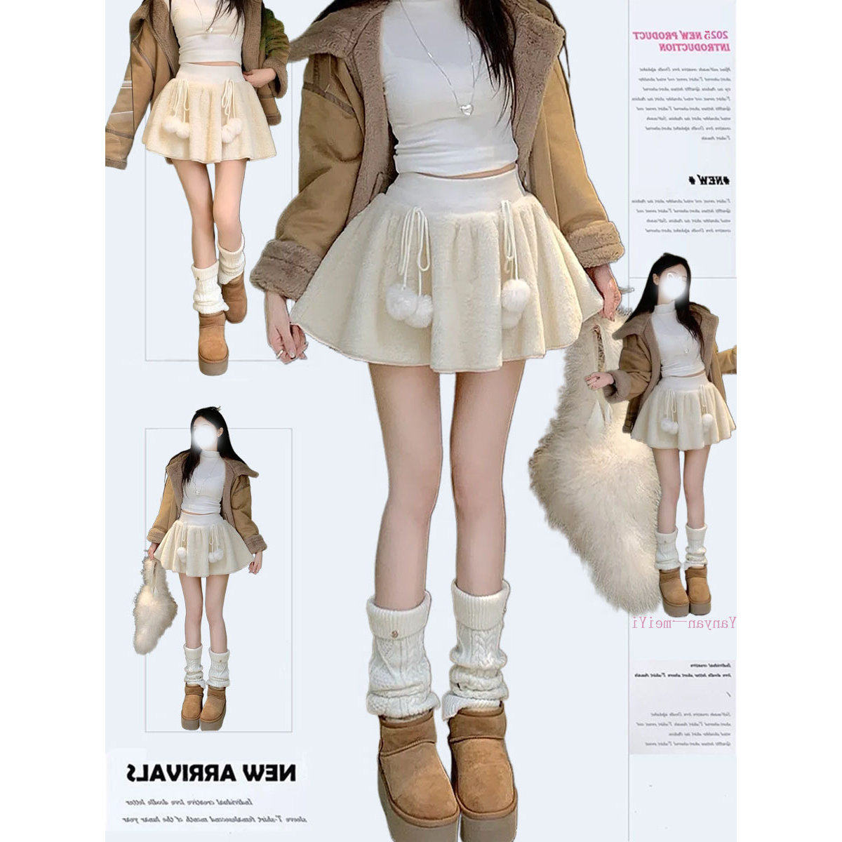 芭蕾风甜美蝴蝶结加厚毛毛绒面半身裙秋冬高腰a字防走光蓬蓬短裙,女装/女士精品,半身裙,淘宝优惠券,粉丝福利购,淘宝优惠卷