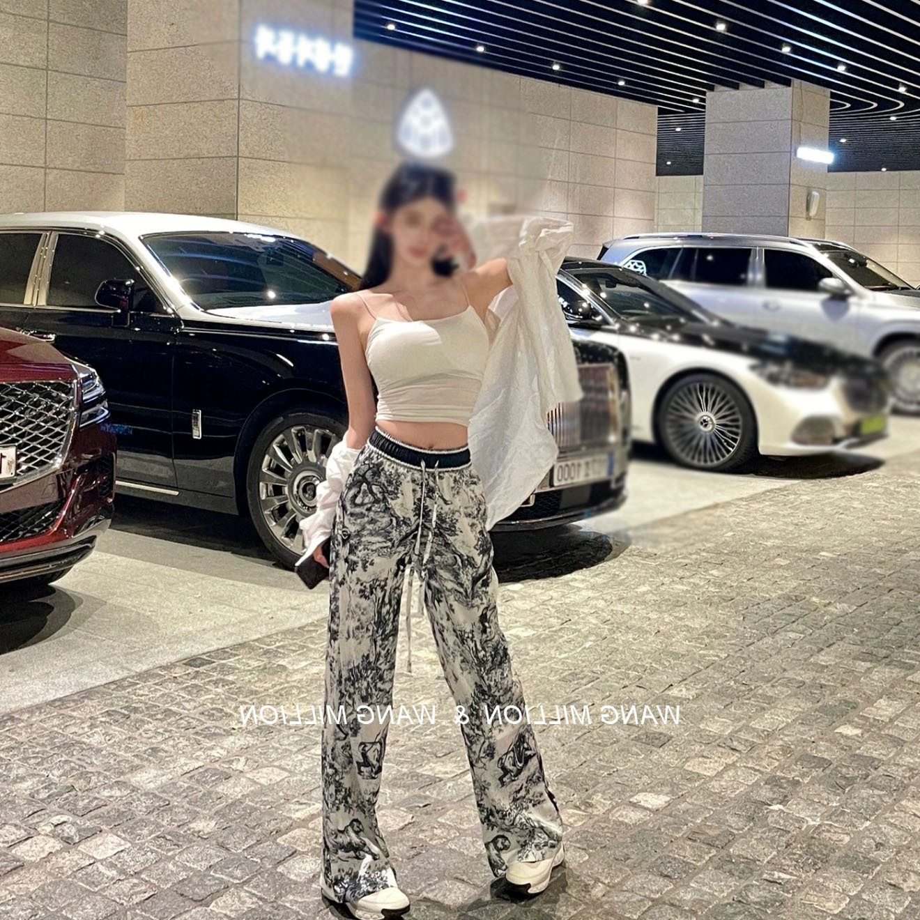 高级感~丛林动物水墨画印花休闲裤 醋酸高级垂感丝滑松紧腰阔腿裤