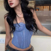 清仓辣妹吊带背心内搭外穿胸衣修身 蕾丝花边鱼骨束腰上衣 显瘦短款