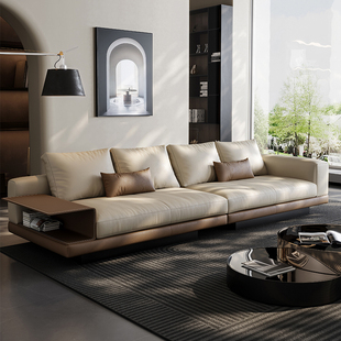 康纳利真皮沙发意式极简别墅大平层高端客厅轻奢四人直排悬浮沙发