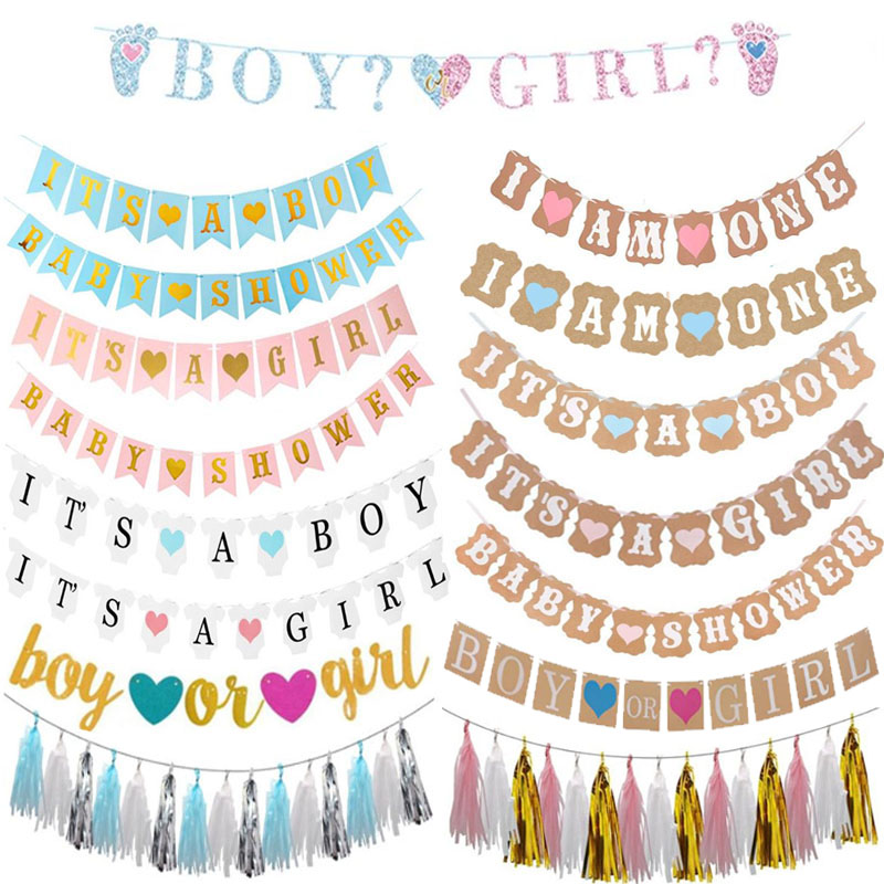 宝宝性别揭示布置拉旗It's a boy girl迎婴派对装饰品baby shower