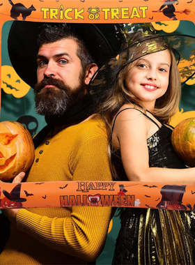 万圣节装饰橙色南瓜蜘蛛网充气相框鬼节派对酒吧氛围场景拍照道具