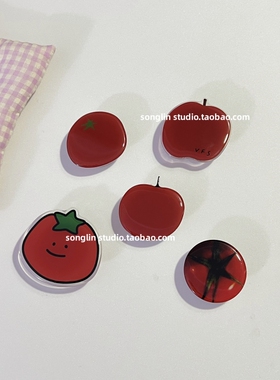 简约红苹果气囊支架番茄创意手机壳粘贴式追剧可伸缩桌面支撑支架