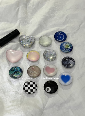 爱心水晶玻璃圆球创意手机壳X背贴粘贴式懒人伸缩黑8透明气囊支架