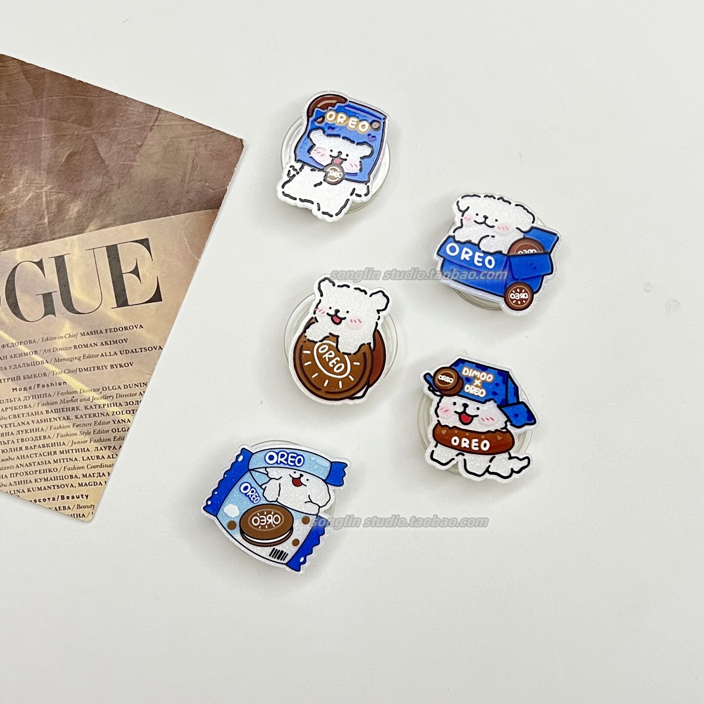 简约奥利奥线条小狗支架手机壳追剧可伸缩桌面支撑粘贴式气囊支架