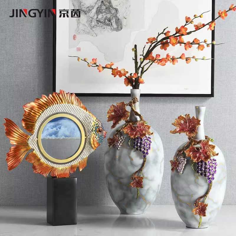 鱼摆件流沙画高级感样板房酒店客厅装饰工艺品陶瓷花瓶年年有余图片