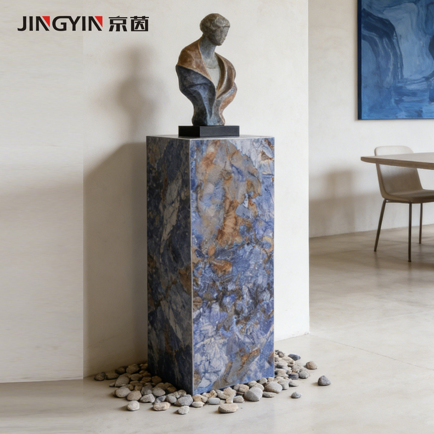 轻奢大理石展台电视柜旁落地式花架立柱石材墩子玄关盆景摆件底座