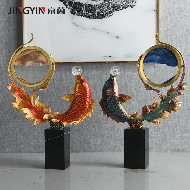 客厅玄关年年有余锦鲤鱼高端摆件
