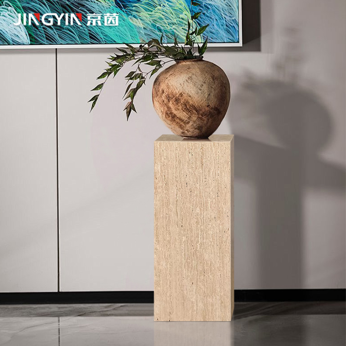 侘寂风哑光天然黄洞石艺术底座