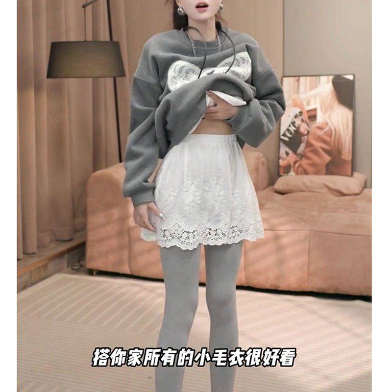 白色蕾丝屁帘女秋冬配鲨鱼裤大码胖mm遮臀屁股显瘦叠穿下摆短裙子