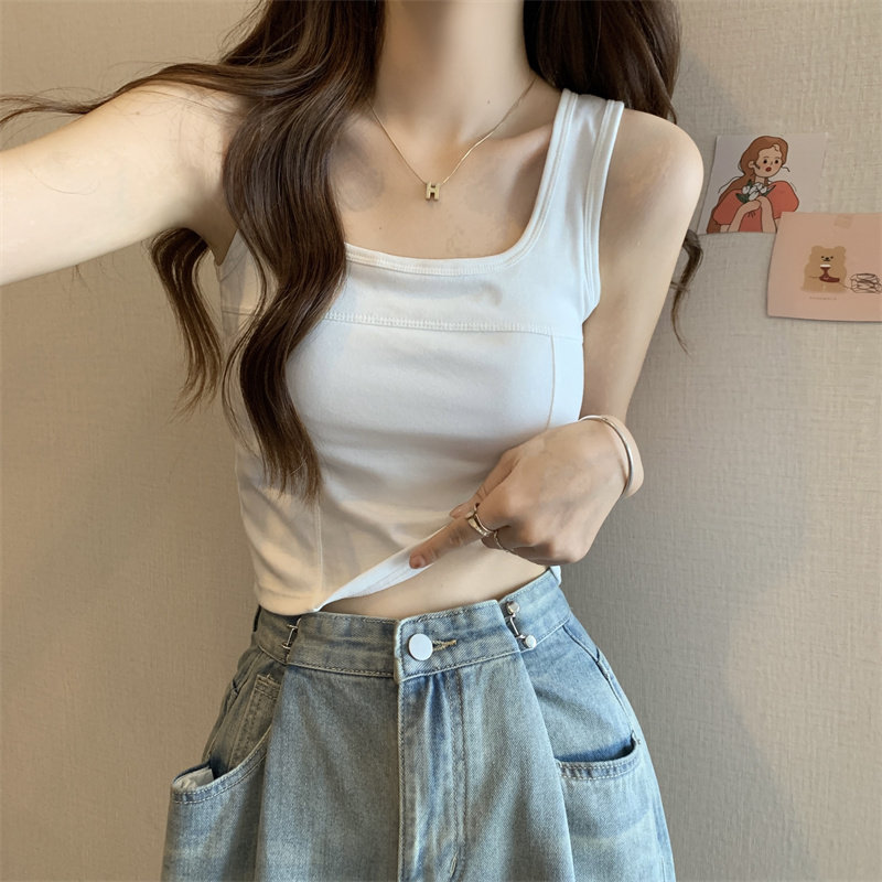 2022带胸垫一体小吊带打底背心女夏季内搭外穿美背短款鱼骨上衣辣