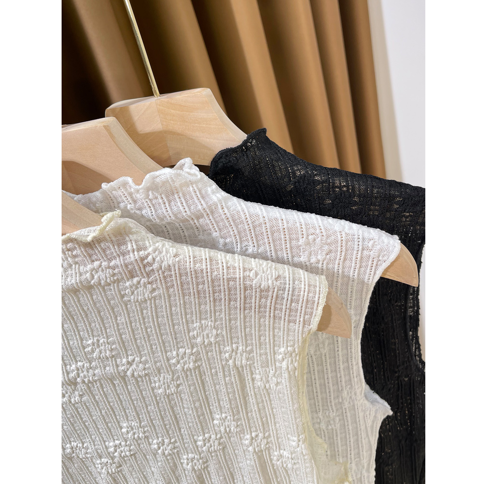 蕾丝假领子无袖短款背心女秋冬半高领网纱打底衫毛衣内搭叠穿上衣