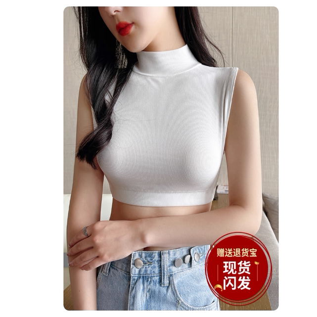 春秋季大码女装半高领螺纹背心女短款内搭胖mm200斤假领子小吊带