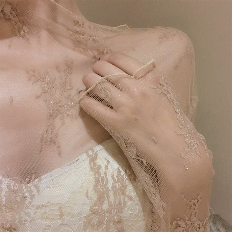 加绒网纱打底衫女秋冬蕾丝长袖透视毛衣内搭薄款纱衣性感洋气上衣