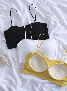 2022莫代尔内衣女薄款夏季美背裹胸抹胸一体式带胸垫文胸外穿吊带