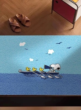 蓝色卡通史努比入户门玄关脚垫加厚丝圈蹭土除尘耐脏防滑免洗地垫