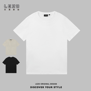 LEZO乐周原创男休闲液氨短袖T基础纯色 925201621白色黑色卡其色