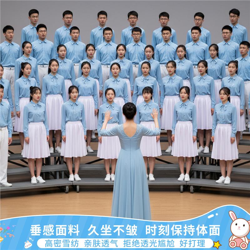 初高中学生爱国合唱团朗诵演出服成人青春活力蓝色演讲服装班服女图片