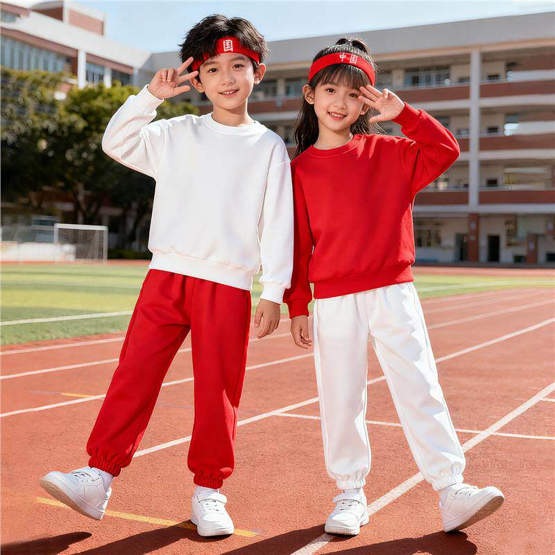 儿童白色厚棉T黑色裤子运动套装套装